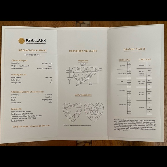 💖HP💖 5.12 TCW 3.04 Carat Center Heart Diamond White Gold 4 1/2 Engagement Ring - Picture 7 of 10
